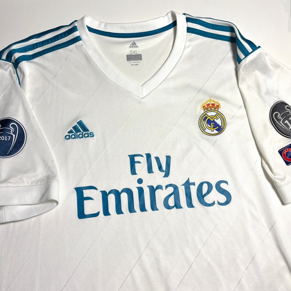Adidas Real Madrid Fly Emirates Soccer Jersey 2017-18 Mens 3XL White Shirt‎